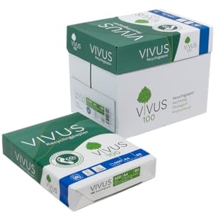 VIVUS 100 Druckerpapier, DIN A4, RECYCLING-PAPIER, 80 g/m², 2500 Stück, 5 Packungen mit 500, Weiß