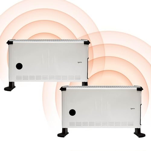 Igenix IG5300/2PACK Portable Electric Low Energy Convector Heater with Adjustable Thermostat and Overheat Protection, Freestanding, Ideal for Home or Office, 3000 W, Thermostat, Pack of 2