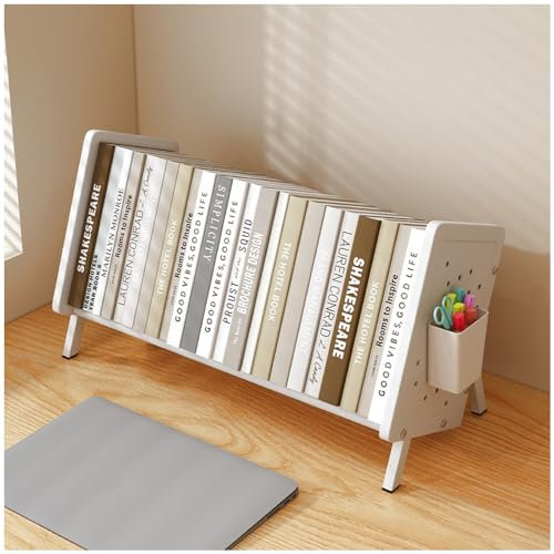 NUODWELL Kinder-Bücherregal, Metallrahmen, Buch-Organizer, Schreibtisch, Kinder-Bücherregal, Aufbewahrungsregal für Zuhause, Wohnheim, Schule (weiß, 40 cm lang mit Stifthalter + Taschentuchbox)