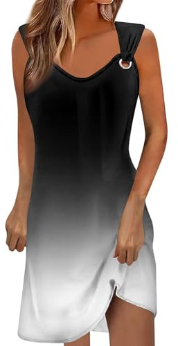 Robe Bohème Chic Mi-Longue Été pour Femme - Coton, Courte, Élégante - Vêtements Grande Taille - Noir M