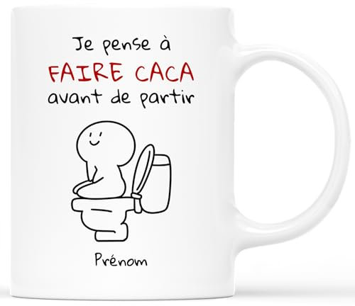 𝗖𝗔𝗗𝗘𝗔𝗨 𝗣𝗟𝗨𝗦 Mug Personnalisé Prénom - Pense à Faire Caca Avant de Partir - Tasse a cafe Humour, Mug Drole, Tasse Humoristique, Mug Drole Homme, Mug Humour Femme