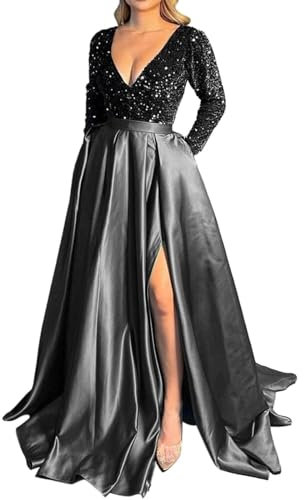 Robe à paillettes roses grande taille | Robes scintillantes pour femme – Robe longue sexy – Robe de soirée enveloppante à la taille – Robe de soirée à col en V profond – Robe de cocktail élée –