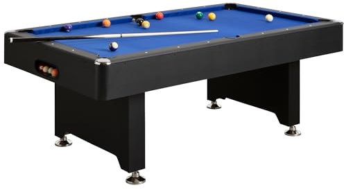Winsport Billardtisch Blackstar, Größen 5ft. & 6ft., inkl. komplettes Spielzubehör, Schwarzer Pool Billard Tisch, zuhause, Kinder & Jugendeinrichtungen, blaues Tuch, Spielplatte aus Werkstoff