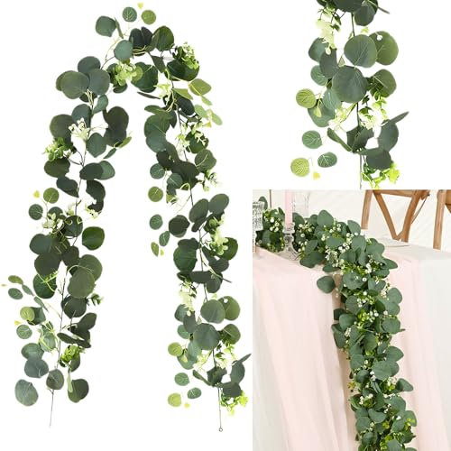 2 Pezzi di Ghirlanda Fiori Ghirlanda Edera Artificiale Eucalyptus Garland Eucalipto Artificiale Realistico e Flessibile, Rimovibile, Adatto a Qualsiasi Scena