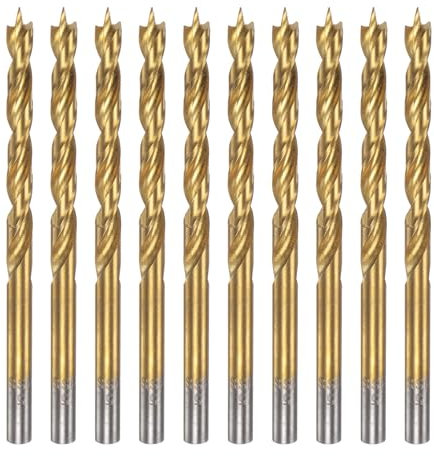 HARFINGTON 10pcs Brad Point Drill Bit 5mm(13/64) Dia Straight Round Shank Drill Metric Brad Point Spiral Twist Drill Bits for Carpenter Woodworking Plastic Rubber, Golden