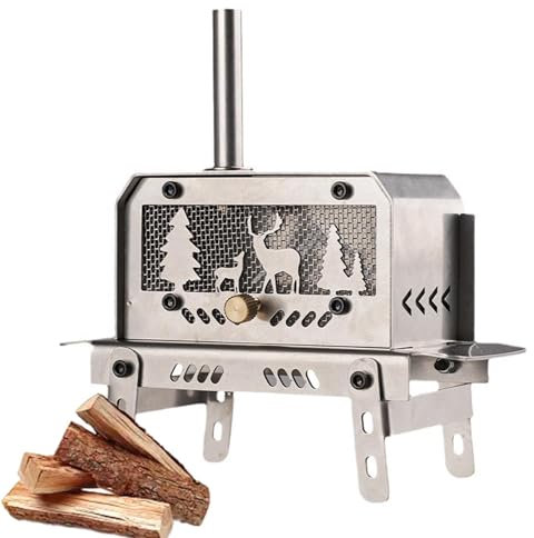 Poêle à bois de camping - Portable - Four de camping à bois - Cuisinière à bois portable en acier inoxydable - Porte-encens décoratif - Arbre de Noël - Décoration de table pour camping, pique-nique