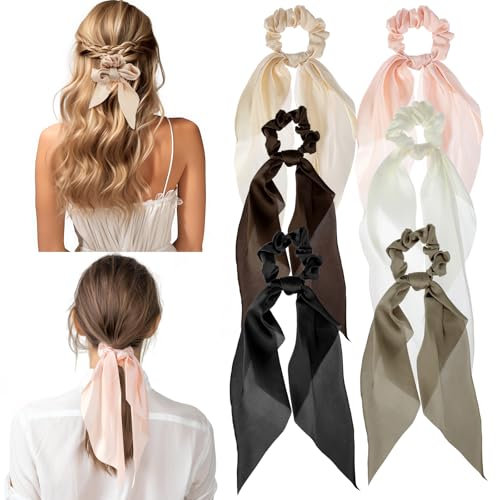 Haargummis Bowknot, 6 Stück Haar Scrunchies Pferdeschwanzhalter Schleife Haarbänder Haarschmuck Seidiges Haarband Satin-Schal Haargummi für Mädchen und Frauen
