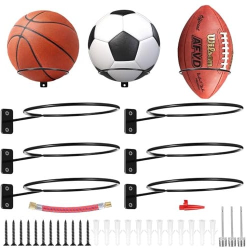 6 Stück Ballhalterung Wand, Ballständer Wandmontiert, Basketball Halterung Wand, Fussball Basketball Wandhalterung für Basketball Fußball Rugby Ball Volleyball Sport Ball Display Ständer, Schwarz