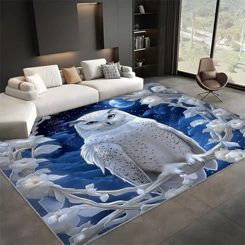 Wohnzimmerteppich 80 x 150 cm, Teppich Wohnzimmer Cartoon-Tier Eule Blume Teppich, rutschfest Kurzflor Cartoon-Tiere Teppiche für Schlafzimmer, Arbeitszimmer Büro Flur und Küche
