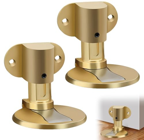 TenaLucy 2 Stücke Magnetischer Türstopper, Unsichtbarer Door Stopper | Boden Verstellbarer Türstoppers Magnetisch, 3M Doppelseitiges Klebeband/Bohrinstallation für fensterstopper Lüften (Gold)