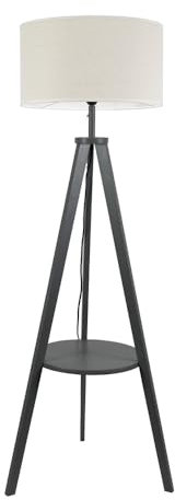 ValueLights | Grey Wood Tripod Floor Lamp with Storage Shelf and White Trim Drum Shade Living Room Lounge Light | Floor Lamps, Home Décor & Improvement Essential | Included LED Bulb