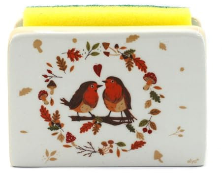 Porte Éponge en céramique décoré d'oiseaux - Collection Beky - 12 x 9 cm