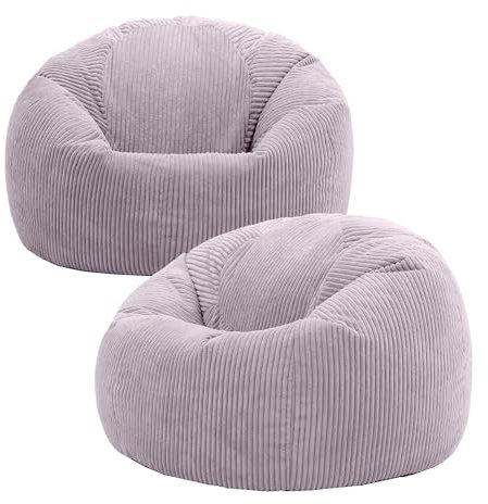 Icon Kingston Sitzsack Cord, Lila, 2er Pack, Sitzsack Erwachsene mit Füllung, Bean Bag, Cord Sessel, Lounge Sessel, Lounge Stuhl, Schlafzimmer, Wohnzimmer, Wohnzimmer Möbel