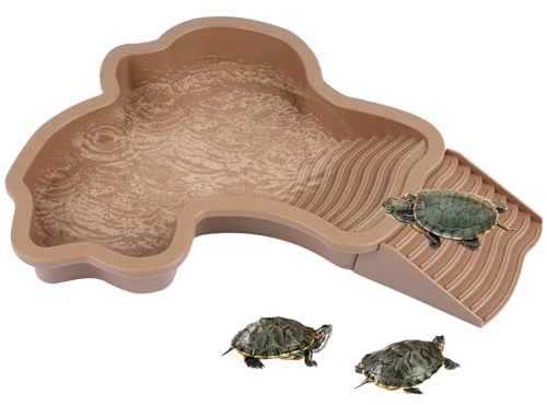Cuenco grande de baño para reptiles con rampa – Cuenco de alimentación y agua para tortugas, lagartos, serpientes y otros animales de terrario