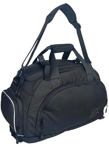 Sports Gym Bag with Shoe and Wet Pocket, Laptop Compartment, Men's and Women's Holdall Premium Finish Satin Black.