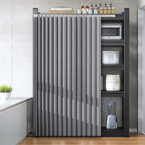 Aocet Rideaux Armoire Rideau Cache Placard Cuisine Rideau Anti-poussière pour étagères - Auto-adhésif, Rideau Meuble Cuisine pour Cacher Les Placards, Facile à Poser(Gray,Cabinet W50xH70cm)