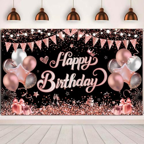 Geburtstag Banner Roségold Schwarz Deko Geburtstag Frauen Mädchen Hintergrund Banner geburtstagsbanner für Geburtstag Party Deko
