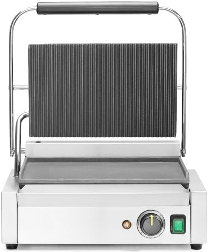 MBH - Grill Panini Eléctrico Profesional de 43 cm con Parrilla Acanalada para Hostelería. Sandwichera Industrial INOX para Bar y Restaurante