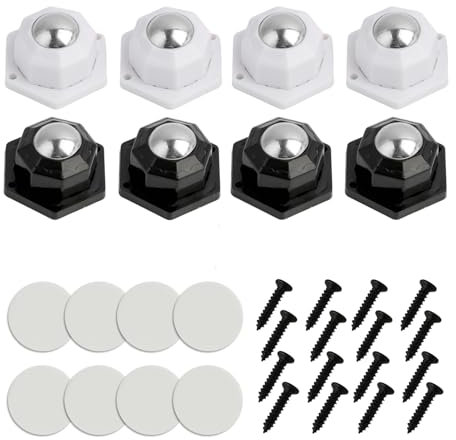 8 Piezas Ruedas para Muebles Pequeñas Adhesivas y Electrodomésticos, Ruedas Giratorias de Nylon de Alta Resistencia, Diseño Octogonal para Mesas de Centro y Cocina - Negro y Blanco