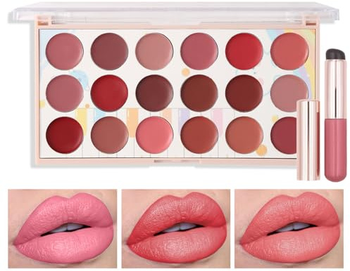 FantasyDay 18 Farben Wasserdichte Langlebige Lipglosse Set mit Makeup Pinsel Xmas Lipgloss Palette Frauen Lippen Feuchtigkeitsspendend Lippenpflege - Natürlich Glänzender Lippenstifte Geschenkset