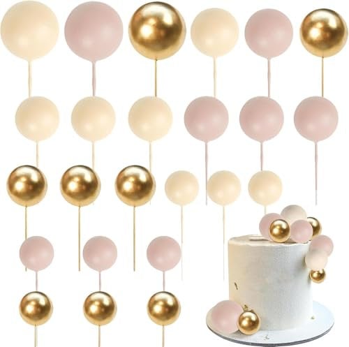 SYKYCTCY 24 Pack Ball Cake Topper Decorations Mini Balloons Cake Topper Balls Cake Picks Balls Cake Decorations for Wedding Birthday Cake Decorations