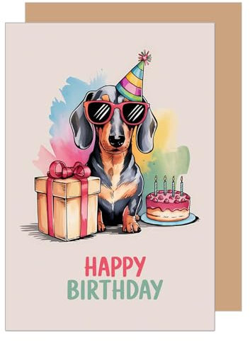 Edition Seidel Premium Geburtstagskarte mit Umschlag. Glückwunschkarte Grußkarte Karte Geburtstag Happy Birthday Mann Frau Freund Freundin Hund Torte cool (G3802 SW025)