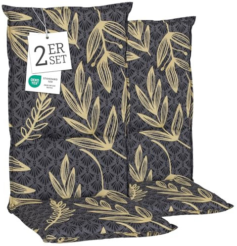 Beo® Barcelona Hochlehner Gartenstuhl-Auflagen 2er Set | Waschbar | Made in EU | Atmungsaktive Sitzkissen Outdoor | UV-beständig | Öko-Tex Standard | Extra Dicke Polsterung