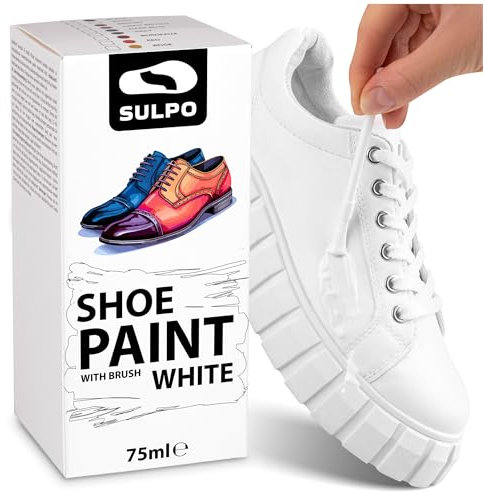 SULPO Tinte para zapatos, color blanco, 75 ml, ideal para el cuidado de cuero granulado, cuidado eficaz para zapatos, bolsos y accesorios