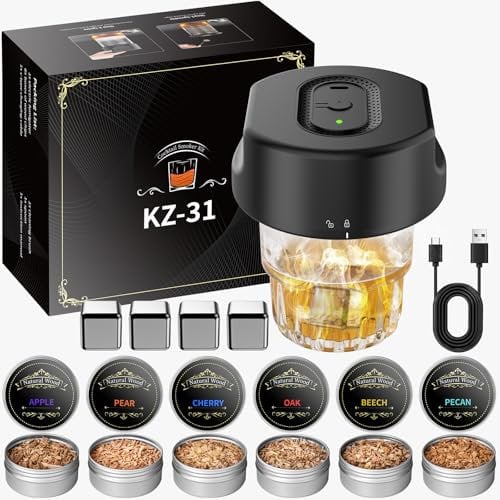 Anosuwa Whiskey Smoker Set - Cocktail Smoker Set mit 6 Holzspänen, 4 Whisky Stones.Perfekte Whiskey Geschenke für Männer für Geburtstage, Weihnachten, Jahrestage (ohne Butan)