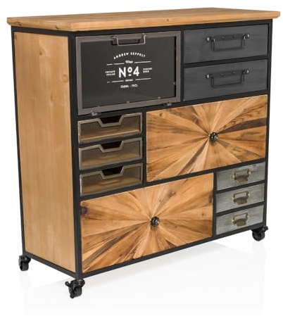 hjh LIVING Kommode mit 11 Fächern, inkl. Rollen, 88 x 34 x 84 cm | Aufbewahrungsschrank, Anrichte für Küche Wohnzimmer Esszimmer