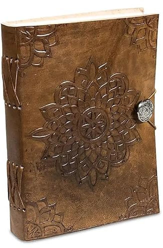 LivuX Notizbuch Mandala – A5 Skizzenbuch mit Kunstledereinband – 100 unlinierte Seiten – Recyclingpapier – Tagebuch mit spirituellem Design & Gummiband – 250 g 1285