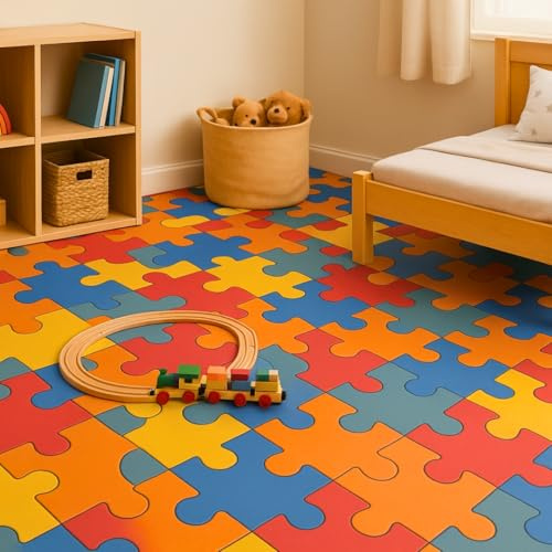 Kids Playroom Jigsaw Pattern Vinyl Flooring – Soft, Waterproof, Easy-Clean Children's Bedroom Vinyl Floor Roll (Jigsaw Pattern, 3m x 3m)