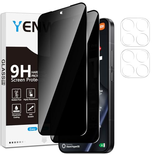 Yenwen Sichtschutzfolie für Xiaomi 15T 5G / 15T Pro für Panzerglas, 2 Stück Sichtschutz und 2 Stück Kameraschutz, 9H Härte Privacy Schutzfolie Folie Anti Spy Blickschutzfolie