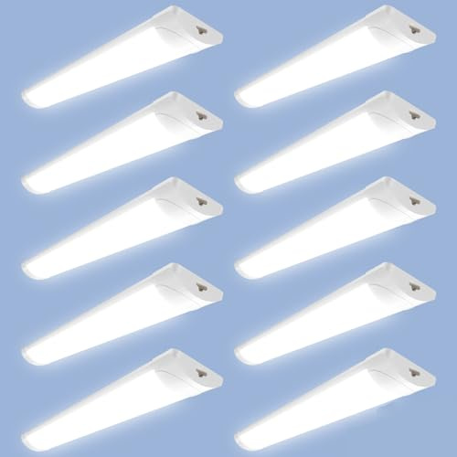 wowspeed 5FT 50W Linkable LED Batten Light 10 Pack, 145CM Connectable LED Tube Shop Lights, IP54 Waterproof 7200LM 6500K Daylight Plug in Ceiling Light Strip, Shed Loft Lights for Garage Office