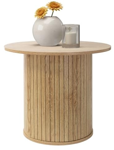 ML-Design Couchtisch rund Ø60 x 50 cm, Holz-Optik, Braun, Wohnzimmertisch mit überstehender Tischplatte, Beistelltisch ideal für Wohnzimmer, Kaffeetisch im modernen Stil, Sofatisch für Tee und Kaffee