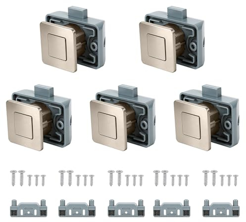 Opaltool Cerradura de Pestillo con Boton, Metálicas Cerradura Cuadrada Sin Llave para Puertas de Armarios de Caravanas, Autocaravanas, Furgonetas Camper y Barcos
