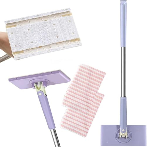 Snap Grip Mini Mop, Zero Touch Mini Mop, Portable Wet And Dry Mops with Push-Pull Handle for Home Bathroom Cleaning (Purple)