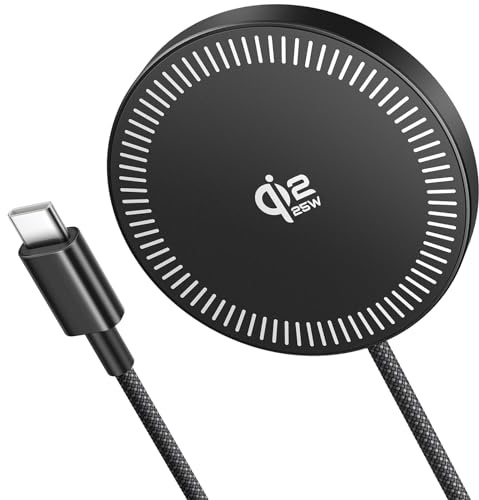 for MagSafe Charger JSAUX 25W Qi2 Magnetic Wireless Charger for iPhone 17 | for iPhone 17 Air Pro Max/16/15/14/13/12 Series/Airpods, Mag Wireless Charging Pad-Black