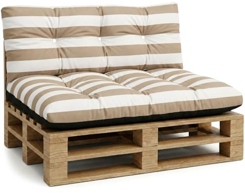 Amazinggirl Palettenkissen Outdoor Kissen 2er-Set Palettenkissen - Auflagen für Paletten Europaletten Palettensofa und Palettenmöbel Palettenpolster Outdoorkissen Gartenkissen Weiß-beige gestreift