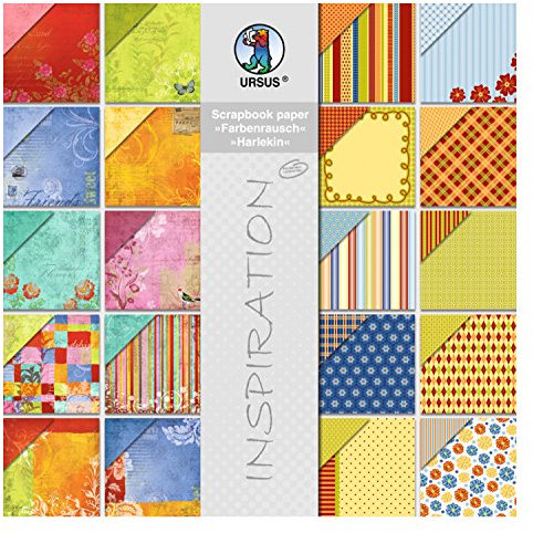 Ursus 70890099 - Scrapbook paper Block, Farbenrausch/Harlekin, ca. 30,5 x 30,5 cm, 190 g/qm, 20 Blatt, beidseitig bedruckt, Vorder- und Rückseite in verschiedenen Motiven, säure und ligninfrei