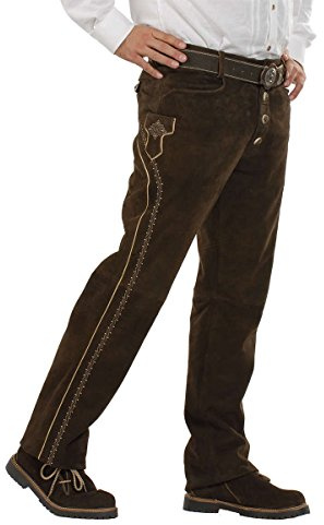 Almsach Herren Lange Trachten Lederhose Dunkelbraun 'Toni', Espresso (Dunkelbraun), 44