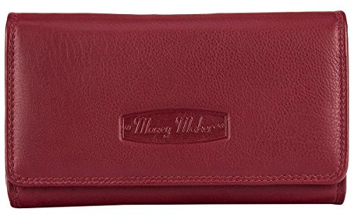 Money Maker Damen Portemonnaie Geldbörse Geldbeutel Leder 16 Karten 12137B, Farbe:Rot