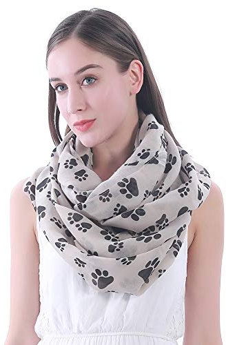 Lina & Lily Damen Loop Schal mit Pfoten-Print Hund Katze (Khaki)