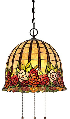 Licht-Erlebnisse Kunstvolle Pendelleuchte FARFALLA 9 Bunt 3xE27 Ø38cm verstellbar Tiffany Design Lampe Wohnzimmer Esstisch
