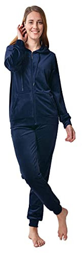 RAIKOU Donna Tuta in Velluto di Ciniglia, Due Pezzi Felpa+Pantaloni, da Casa e Tempo Libero, con Cerniera e Cappuccio, per Jogging Training Sportiva Yoga (Blu Notte, 52-54)