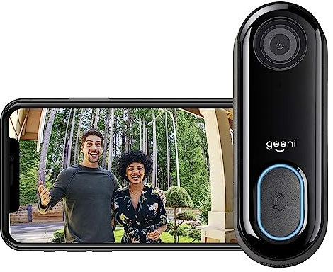 Geeni Doorpeek Doorbell Camera - WiFi Security Door Bell with 1080p Video and 2-Way Audio Speaker, Motion and Chime App Alerts, Compatible with Alexa, Google Home, Wired, Black