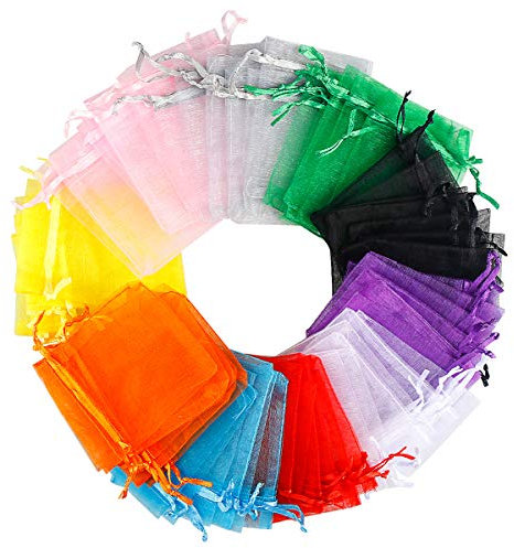 DoGeek 60 Small Organza Gift Bags 10 Color Jewelry Pouches Sheer Drawstring Pouches, Mesh Candy Favour Bag for Wedding Party Festival Game (9 x 7CM, Multicolor)