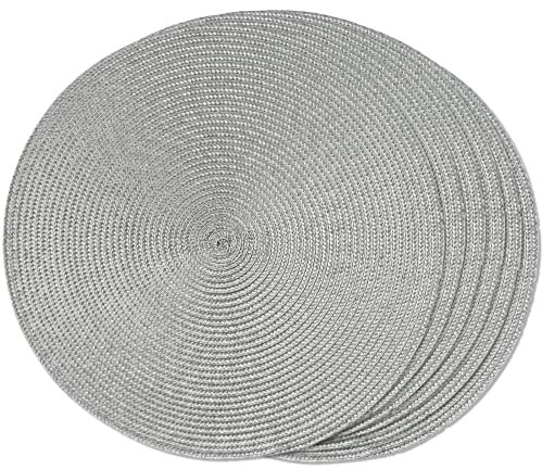 FunWheat Lot de 6 sets de table ronds tressés pour tables de salle à manger, lavables, antidérapants, 38,1 cm (gris, 6 pièces)