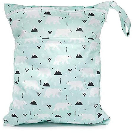 KOMUNJ Baby wasserdichte Wiederverwendbare Wet Dry Bag, Wickeltasche, windeltasche wetbag, Wetbag windelbeutel für Babys Windeln, schmutzige Kleidung und anderes Zubehör, Mittel, Bär