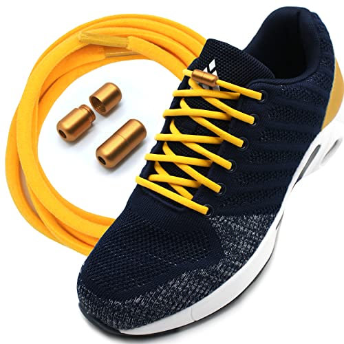 Run out sports Elastische Schnürsenkel ohne binden mit Metallkapseln rund Schuhbänder mit Schnellverschluss bunt Kinder Erwachsene (Sunflower Yellow)
